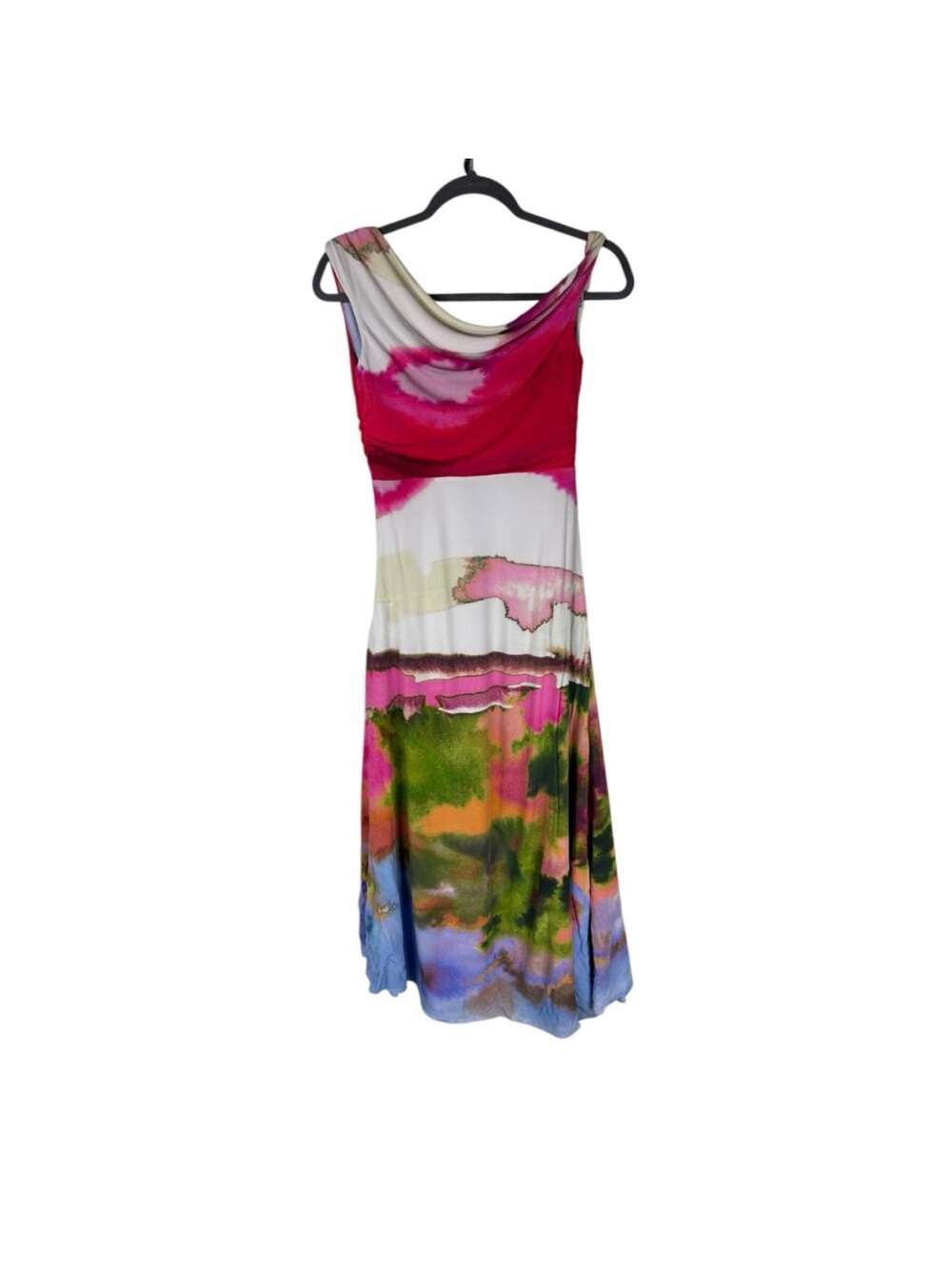 AMUR One-Shoulder Maxi Dress in Hot Pink & Pastel Print - Picture 4 of 6